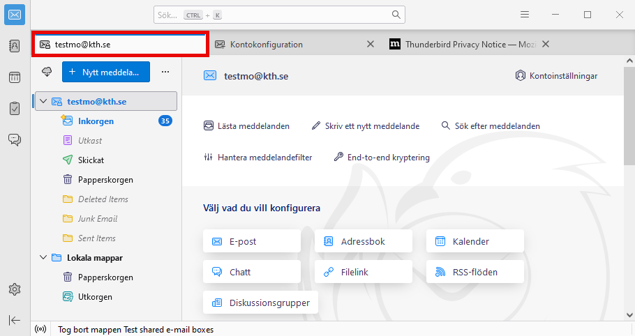 KTH e-postadress markerad