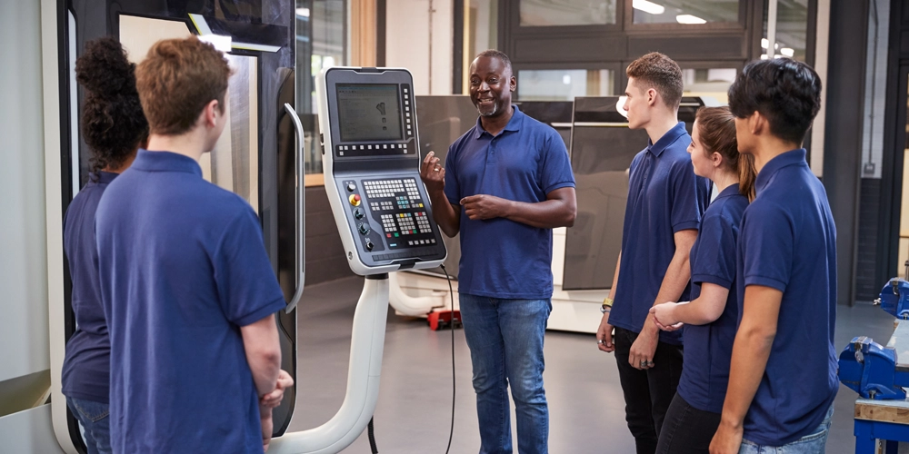 Studenter instrueras vid produktionsnanläggning